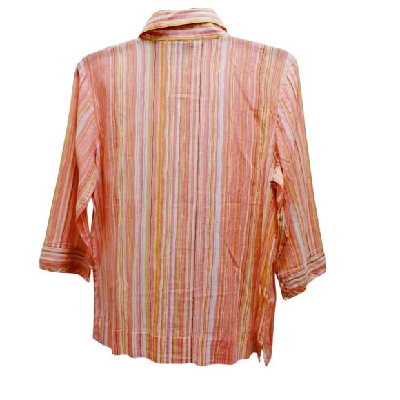 J.H. Collectibles Striped Blouse 💛🧡🩷 Medium 3/4 Sleeve Lightweight - Picture 8 of 13